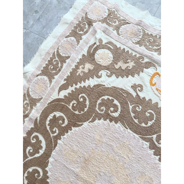 Central Asian Suzani Tablecloth - Vintage Embroidered Textile 4'5'' X 5'6'' For Sale In New York - Image 6 of 9
