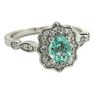 Natural Colombian Emerald Diamond Ring 14k W Gold 0.80 TCW Certified, Size 6.5 For Sale