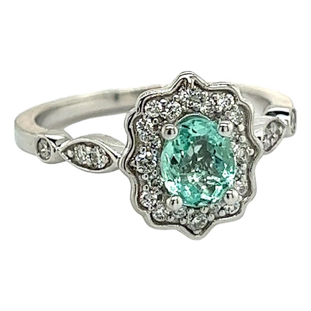 Natural Colombian Emerald Diamond Ring 14k W Gold 0.80 TCW Certified, Size 6.5 For Sale