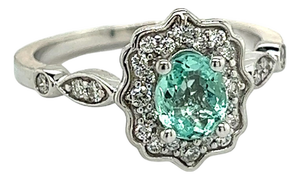 Natural Colombian Emerald Diamond Ring 14k W Gold 0.80 TCW Certified, Size 6.5