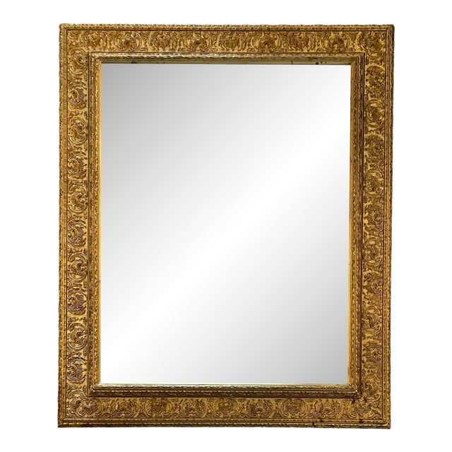 Antique Italian Renaissance Revival Giltwood & Gesso Wall Mirror, Deeply Carved For Sale