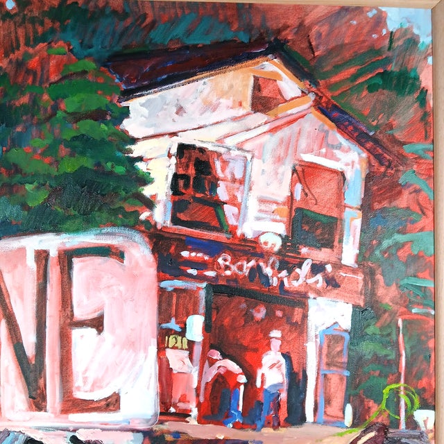 Contemporary Matt Doszkocs Signed Oil Painting, "Bonfield's Gas Station, Bethesda, Md," Modern Impressionist, Framed For Sale - Image 3 of 9