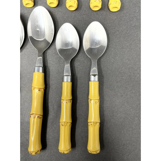 Mid-Century Modern Vintage Cambridge Stainless Steel Flatware Bamboo Look Plastic Handles - Set of 15 For Sale - Image 3 of 6
