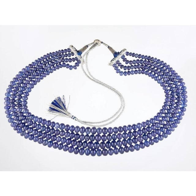 Gemstone Tanzanite Necklace 4 Strand MultiStrand Blue Rondelles Bead 16-5mm Natural Large For Sale - Image 7 of 7
