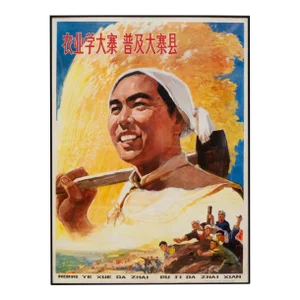 Original Vintage Chinese Propanda Poster, Learn From Dazhai in Agriculture, 1975