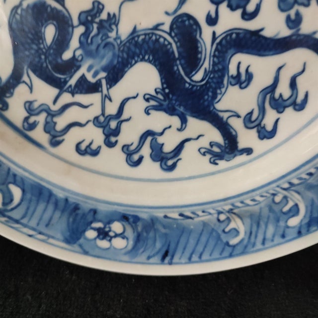 Ceramic Chinese Ceramic Plate,Blue and White Porcelain Plate Hand Painted Dragon Pattern For Sale - Image 7 of 11