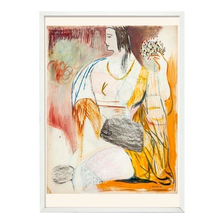 Original Abstract Figurative Mixed-Media Drawing #4, Framed For Sale