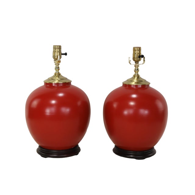 Chinese Red-Glazed Ceramic Table Lamps - Pair For Sale - Image 9 of 9