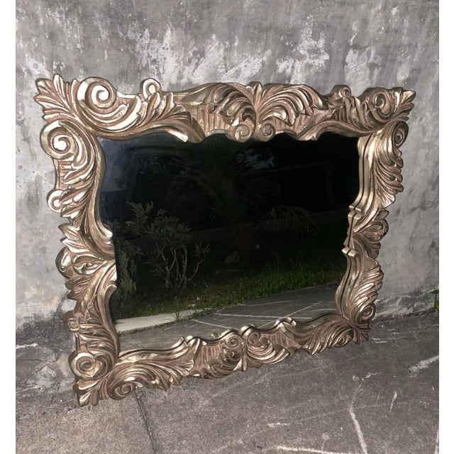 1970s Large Ornate Baroque Style Wall Mirror in Burnished Champagne Finish - 42" X 34" For Sale In Miami - Image 6 of 12