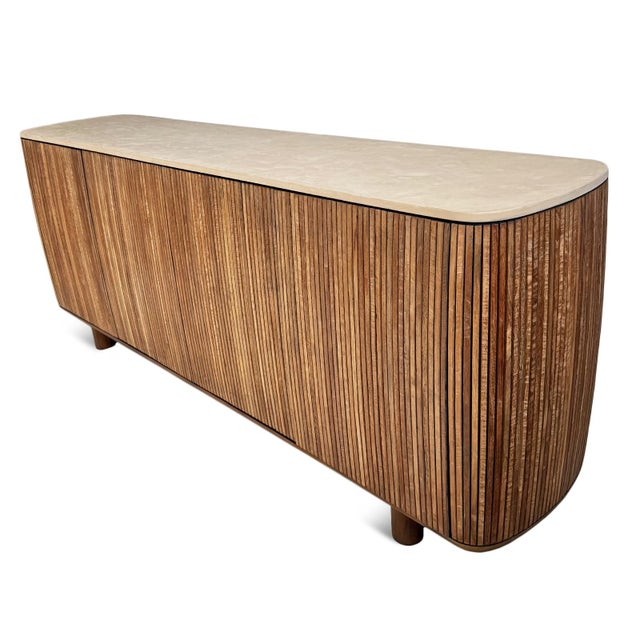Slatted Teak Rounded Sideboard Credenza For Sale - Image 11 of 16