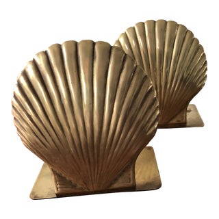 1960s Set of 2 Brass Clam Shell Bookends For Sale
