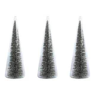 Clear Glass Decorative Tree with Green Glitter, Large, Set of 3 For Sale