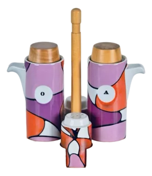 60s Franco Pozzi Ceramica Mid Century Ceramic Salt Pepper Oil & Vinegar Cruet Set Italy