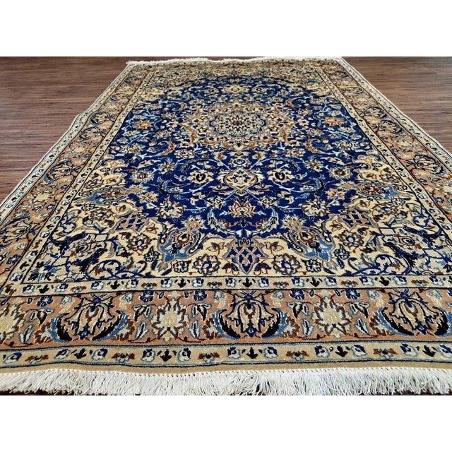 Persian Nain 9La Cork Wool Hand-Knotted Blue For Sale - Image 5 of 11