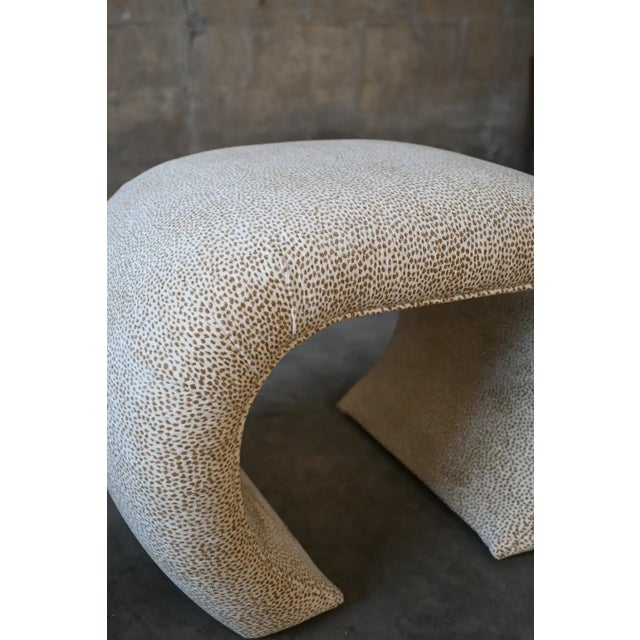 Mid 20th Century Karl Springer Style Chenille Waterfall Scroll Benches, a Pair For Sale - Image 5 of 8