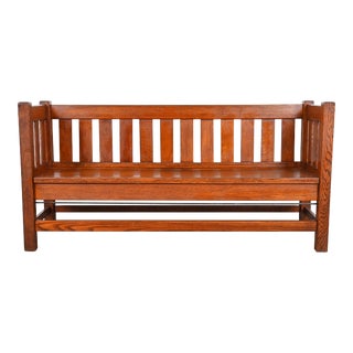 Antique Stickley Style Mission Oak Arts & Crafts Settle Sofa or Bench For Sale