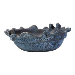 Organic Modern Decorative Bowl by Ank Studios in Textured Blue Ceramic For Sale