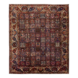 Multicolor Antique Persian Bakhtiari Handmade Allover Pattern Wool Rug