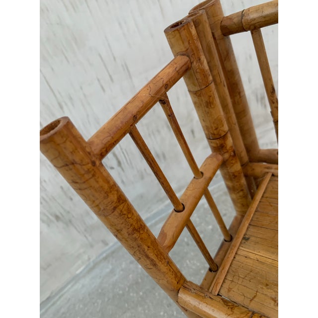 Vintage 1970’s 'Scorched Tortoise' Bamboo, Rattan Petite Folding 2-Tier Etagère For Sale - Image 10 of 12