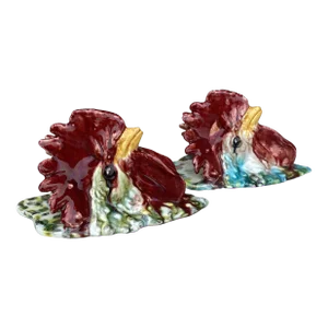 Pair of French Majolica Roosters Wall Pockets, Circa 1920