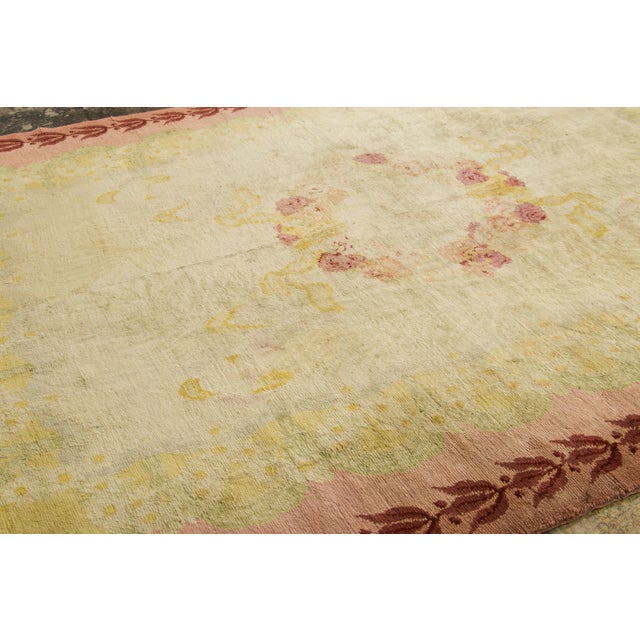 1920s Antique Savonnerie Floral Wool Rug in Beige & Pink by Rug & Kilim, 1920-1929 For Sale - Image 5 of 9