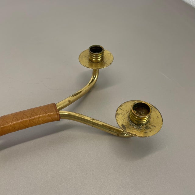 Modern Brutalist Brass and Leather Candleholder in the style of Auböck, 1950s For Sale - Image 15 of 18