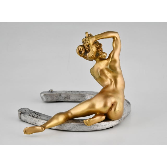 19th Century Georges Recipon, Nude Sculpture on Horseshoe, 1896, Bronze For Sale - Image 5 of 12
