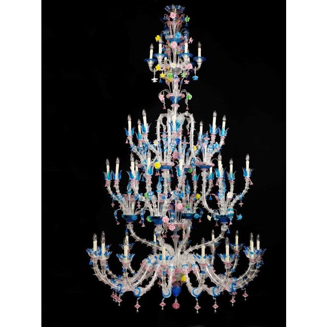 Murano Glass Chandelier with Multicolored Crystal in the style of Rezzonico, 1930s For Sale - Image 9 of 10