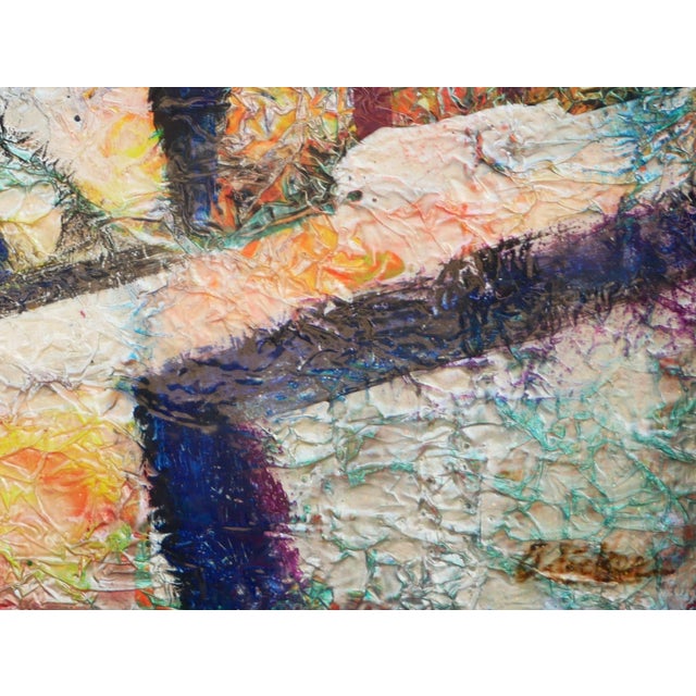 Plastic David Adickes Modern Abstract Red, Orange, and Yellow Toned Cubist Inspired Foil Painting, 2008 For Sale - Image 7 of 8