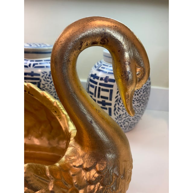 Large Hand Gilded Ceramic Swan Centerpiece Bowl Cachepot in Distressed Gold Leaf Finish For Sale - Image 10 of 16