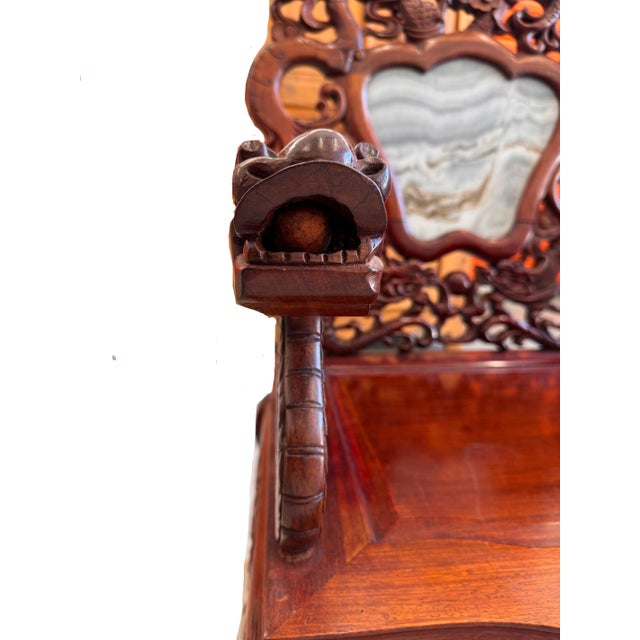Antique Chinese Rosewood Dragon Armchair – Peranakan Style Carved Chair With Marble Insert, C. Late 19th or Early 20th Century For Sale - Image 13 of 16