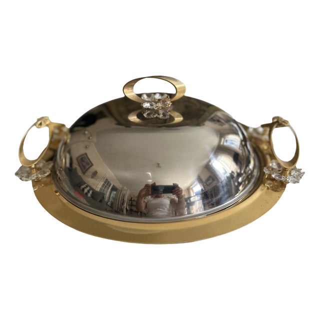 Vintage Italian Serving Dish with Gilt Details, 1970s For Sale