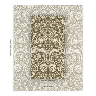Schumacher X Veere Grenney Suffolk Damask Fabric In Olive For Sale