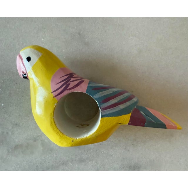 Transitional Set of 4 Vintage Hand Painted Wood Parrot Napkin Rings For Sale - Image 3 of 10