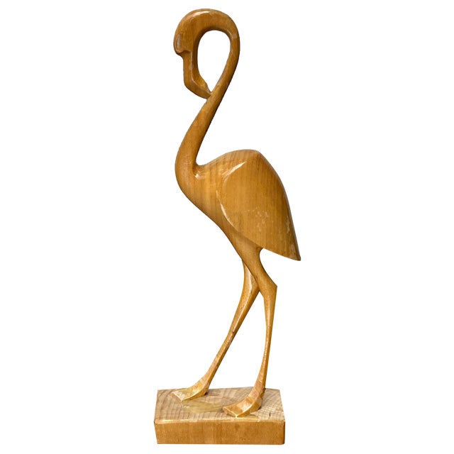 Mid-Century Wooden Flamingo Figurine, 1960s For Sale