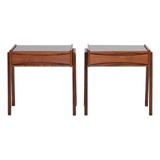 Vintage Danish Bedside Tables in Teak and Black Glass by Arne Vodder for Ølholm Møbelfabrik, 1960s, Set of 2 For Sale