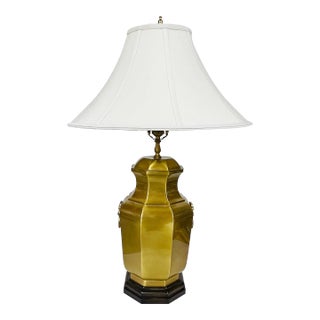 Wildwood Brushed Bright Brass Lamp With Round Knockers, Includes Shade For Sale