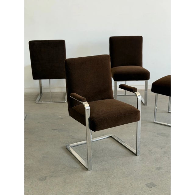 Textile 1970s Chrome Cantilever Dining Chairs - Set of Five For Sale - Image 7 of 18