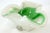 Large Murano - style blown art glass three lobe bowl in bright white with grass green swirls encased in thick sparkling...