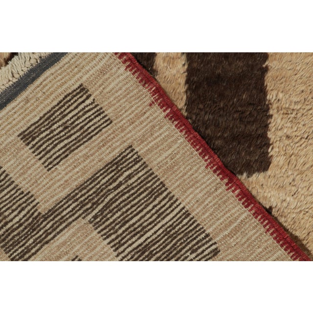 1950s Vintage Tulu Tribal Rug in Brown & Beige Geometric Pattern, Shag Pile For Sale In New York - Image 6 of 7