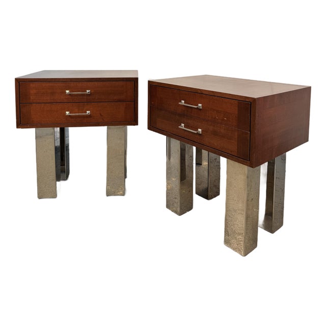 Vintage Modern Walnut and Metal Office End Tables For Sale