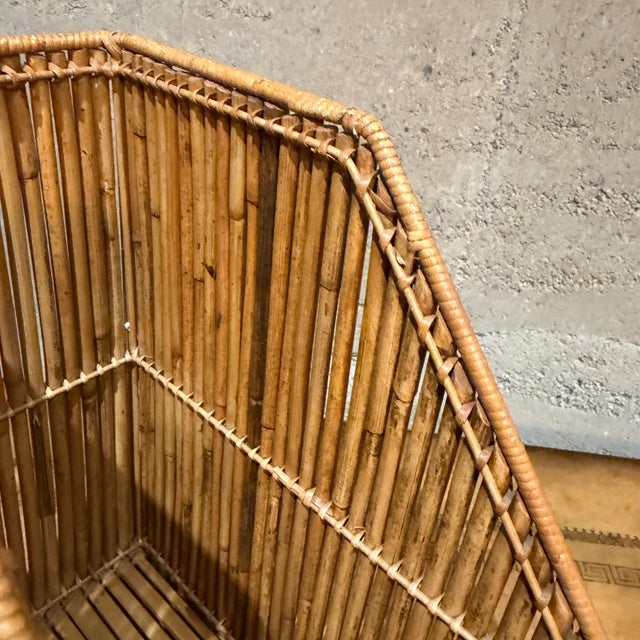 Vintage-Burnt Bamboo Rattan Desk Organizer Magazine File Mid-Century For Sale - Image 10 of 11