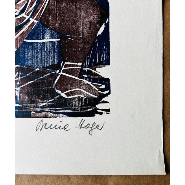 1970s 1970’s Modernist German Woodblock Print - Signed - Maria Beine Hager - Woman in Moonlight For Sale - Image 5 of 7