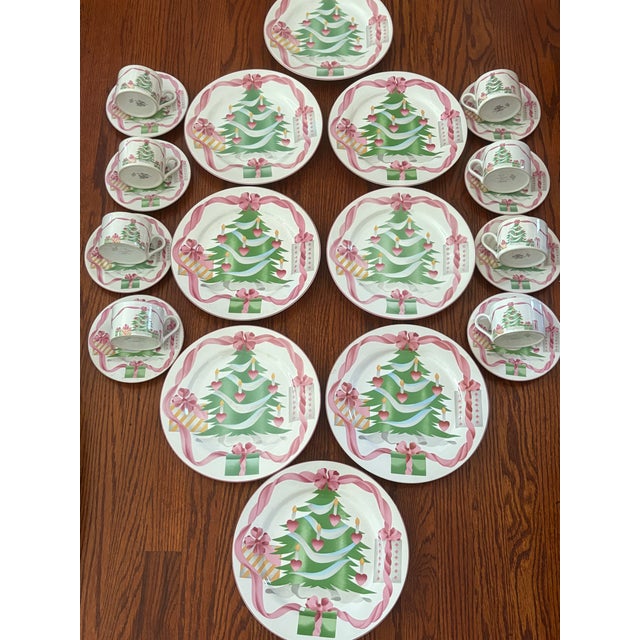 Vintage "Home for Christmas" Pink Holiday Dish Set - A Set of 25 For Sale - Image 10 of 12