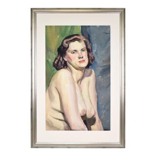 Vintage Female Nude Watercolor Painting by Stephen Horvath C.1940s For Sale
