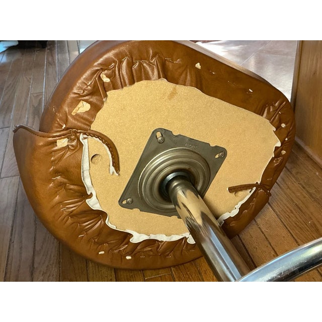 1970s Vintage Chrome and Cognac Vinyl Swivel Bar Stools - A Pair For Sale In Baltimore - Image 6 of 7