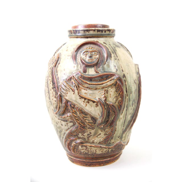 An exceptional mid-20th century Danish Royal Copenhagen decorative stoneware lidded jar, designed by the renowned Danish...