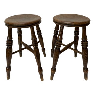 Set of Antique Victorian Elm Wood Farmhouse Stools, 1890s For Sale