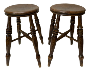 Set of Antique Victorian Elm Wood Farmhouse Stools, 1890s