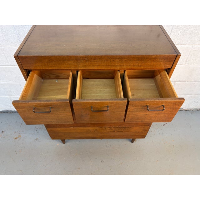 Brown Mid 20th Century Merton Gershun for American of Martinsville "Dania" High-Boy Walnut Dresser For Sale - Image 8 of 14